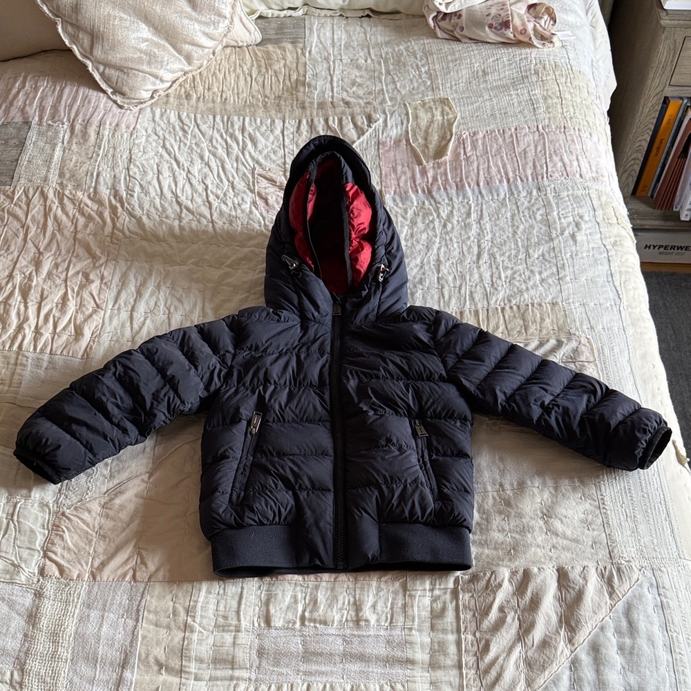 add peach ultra light super warm puffy down jacket size 4 navy with red lining